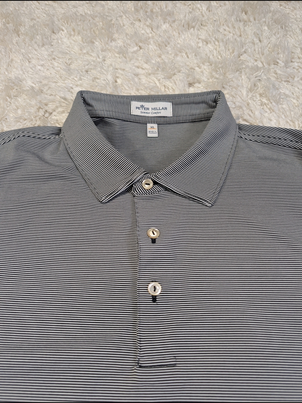 Peter Millar Men’s Black & White Stripe Polo Shirt
